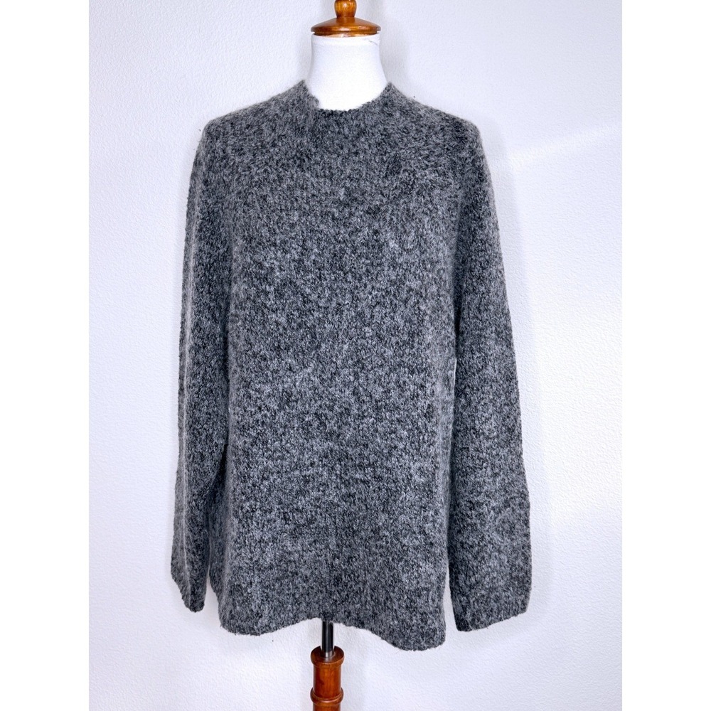 DONAL‎ TURPIN Ireland Mock Neck Womens Merino Mohair Sweater LG Gray Oversized